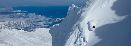 Freeride at Snow Valley mountain lodge. Kamchatka