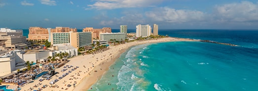 Cancun, Mexico. Blue water scenic flight