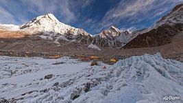 At the base of Khumbu icefall, Himalayas At the base of Khumbu icefall, Himalayas