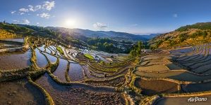 Yuanyang rice terraces. Bada Terraces at sunset