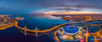 Panorama of Saint-Petersburg Stadium at night