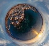 Near Panagia Paraportiani Church at sunset. Planet Near Panagia Paraportiani Church at sunset. Planet