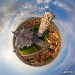 Leaning Tower and Duomo cathedral at sunset. Planet