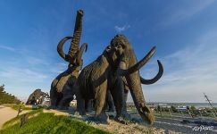 Sculptures of mammoths in Archeopark