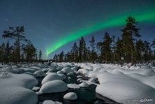 Aurora over the river with marshmallows