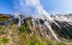 Geyser complex "Vitrazh" from the altitude of 50 meters